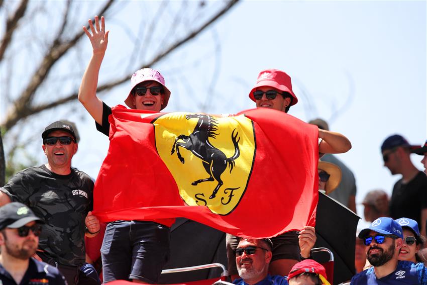 Two fans with flags